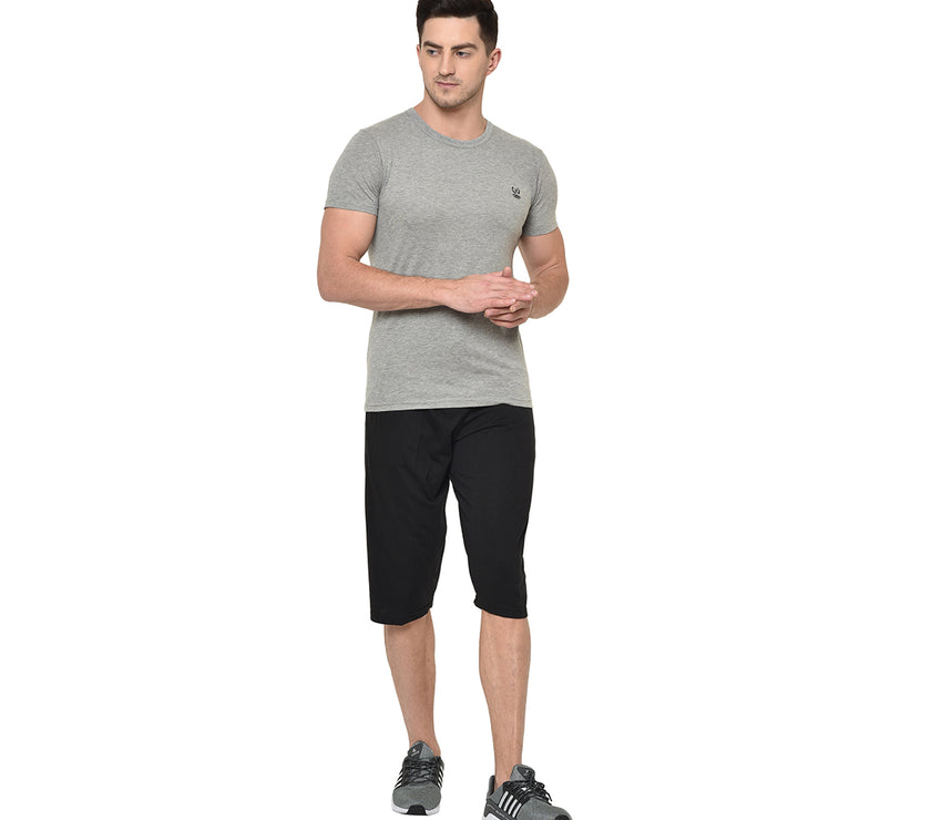 Mack Jonney Cotton Blended Regular Fit Black 3/4th Capri For Men