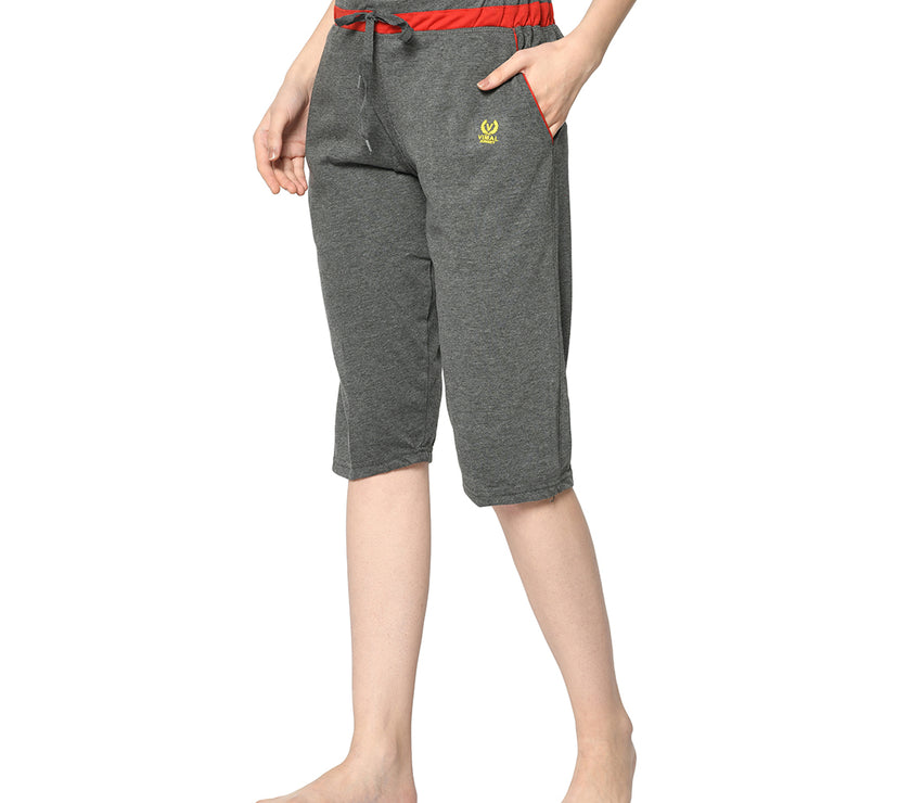 Mack Jonney Grey 3/4th Capri For Women's