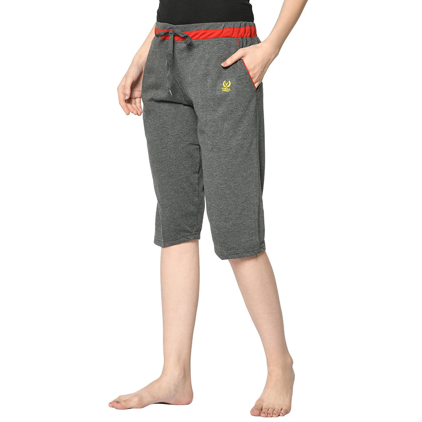 Mack Jonney Grey 3/4th Capri For Women's