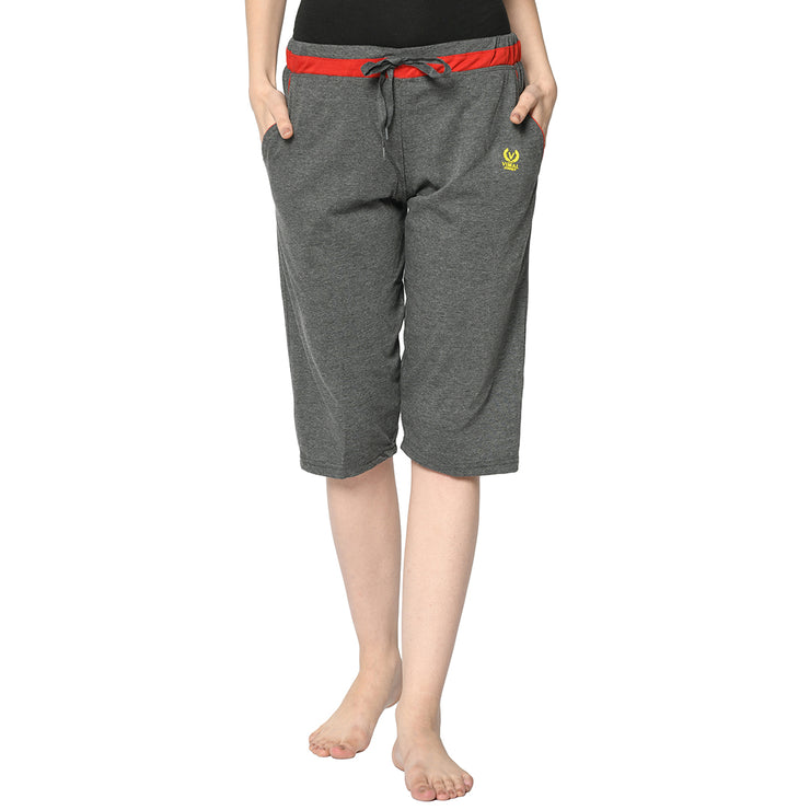 Mack Jonney Grey 3/4th Capri For Women's
