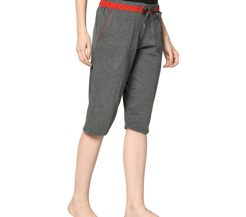 Mack Jonney Grey 3/4th Capri For Women's