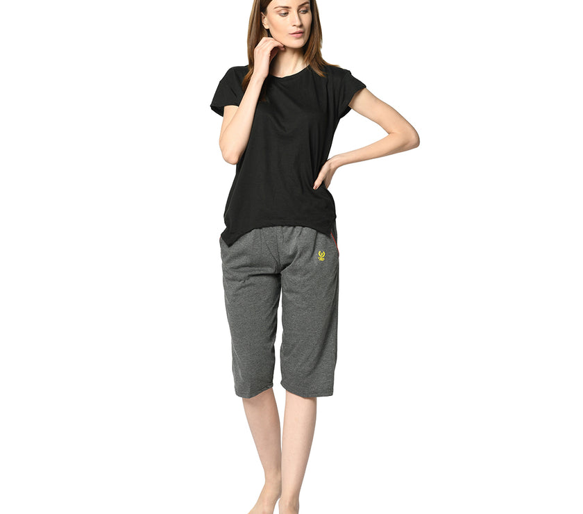 Mack Jonney Grey 3/4th Capri For Women's