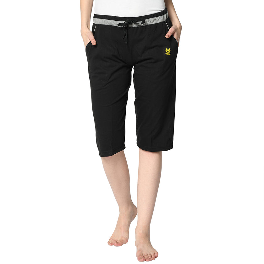 Mack Jonney Black 3/4th Capri For Women's