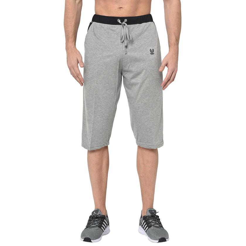 Mack Jonney Cotton Blended Regular Fit Grey 3/4th Capri For Men