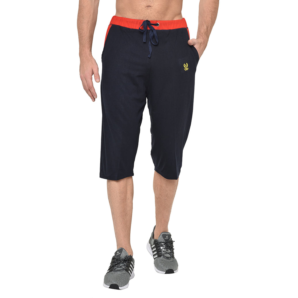 Mack Jonney Cotton Blended Regular Fit Navy Blue 3/4th Capri For Men