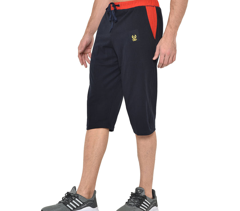 Mack Jonney Cotton Blended Regular Fit Navy Blue 3/4th Capri For Men