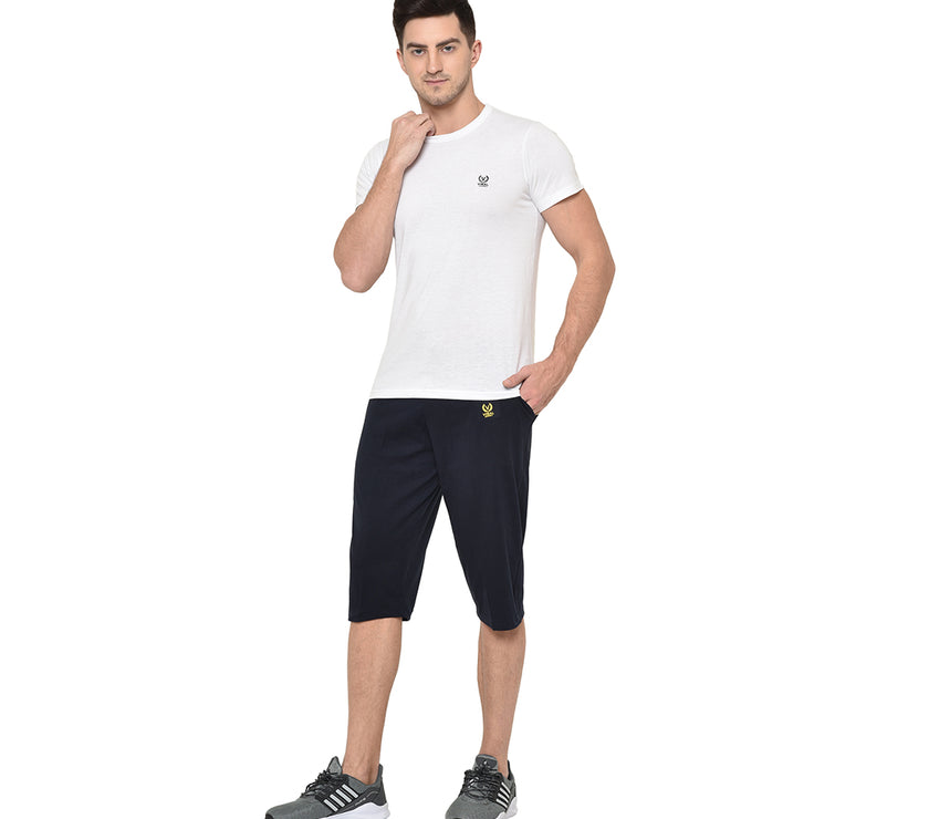 Mack Jonney Cotton Blended Regular Fit Navy Blue 3/4th Capri For Men