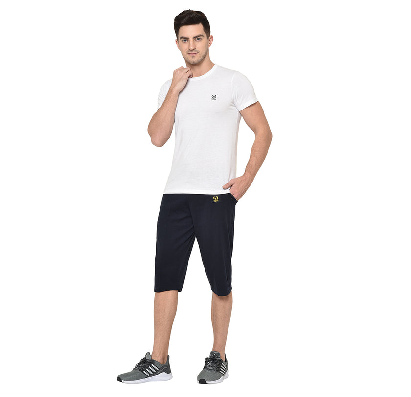 Mack Jonney Cotton Blended Regular Fit Navy Blue 3/4th Capri For Men