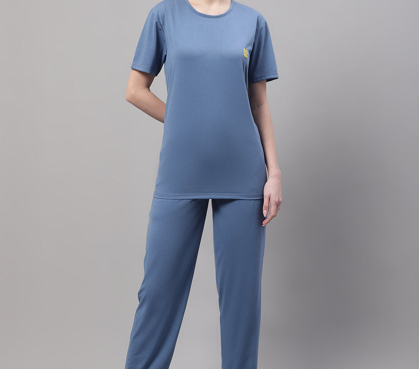 Mack Jonney Dark Grey Cotton Solid Co-ord Set Tracksuit For Women
