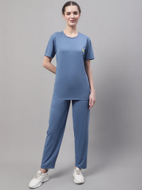 Mack Jonney Dark Grey Cotton Solid Co-ord Set Tracksuit For Women