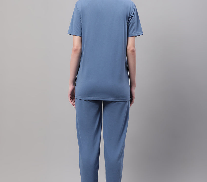Mack Jonney Dark Grey Cotton Solid Co-ord Set Tracksuit For Women