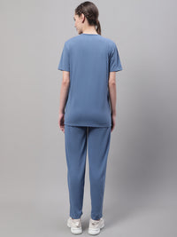 Mack Jonney Dark Grey Cotton Solid Co-ord Set Tracksuit For Women