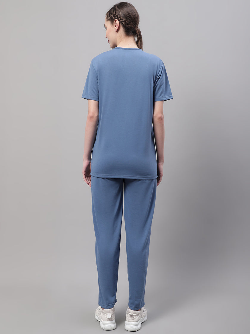 Mack Jonney Dark Grey Cotton Solid Co-ord Set Tracksuit For Women