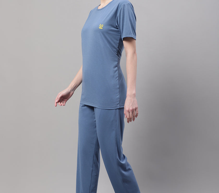 Mack Jonney Dark Grey Cotton Solid Co-ord Set Tracksuit For Women