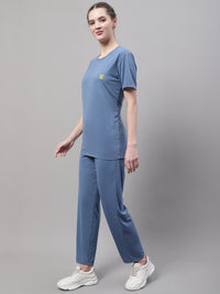 Mack Jonney Dark Grey Cotton Solid Co-ord Set Tracksuit For Women