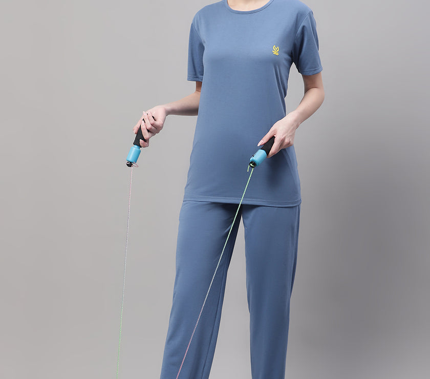 Mack Jonney Dark Grey Cotton Solid Co-ord Set Tracksuit For Women