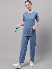 Mack Jonney Dark Grey Cotton Solid Co-ord Set Tracksuit For Women