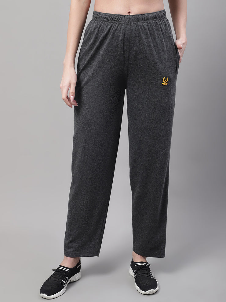 Mack Jonney Anthracite Regular fit Cotton Trackpant for Women(Zip On 1 Side Pocket)