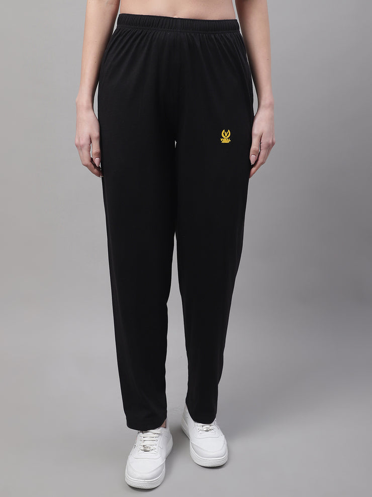 Mack Jonney Black Regular fit Cotton Trackpant for Women(Zip On 1 Side Pocket)
