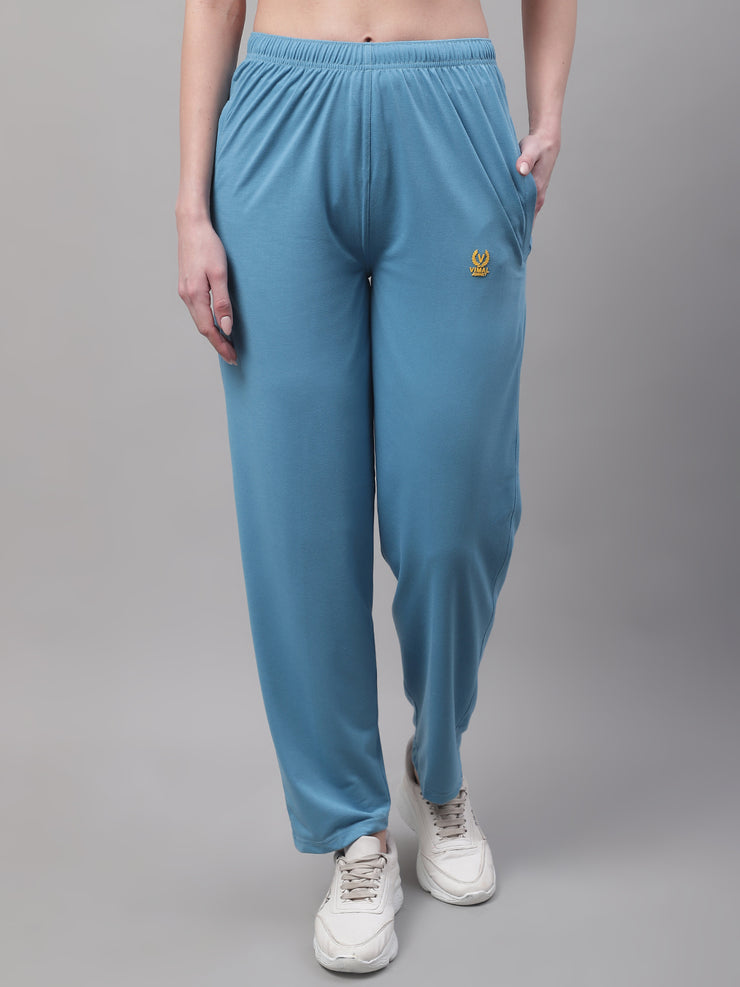 Mack Jonney Blue Regular fit Cotton Trackpant for Women(Zip On 1 Side Pocket)