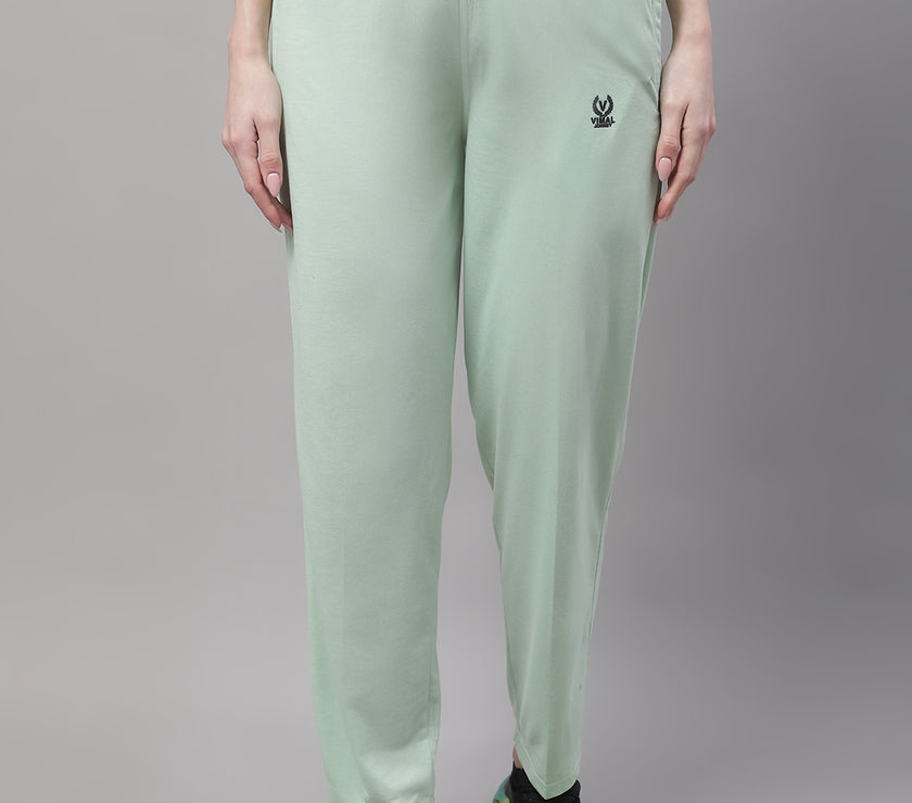 Mack Jonney Light Green Regular fit Cotton Trackpant for Women(Zip On 1 Side Pocket)