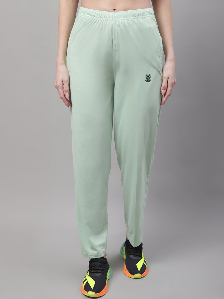Mack Jonney Light Green Regular fit Cotton Trackpant for Women(Zip On 1 Side Pocket)