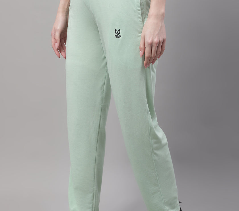 Mack Jonney Light Green Regular fit Cotton Trackpant for Women(Zip On 1 Side Pocket)