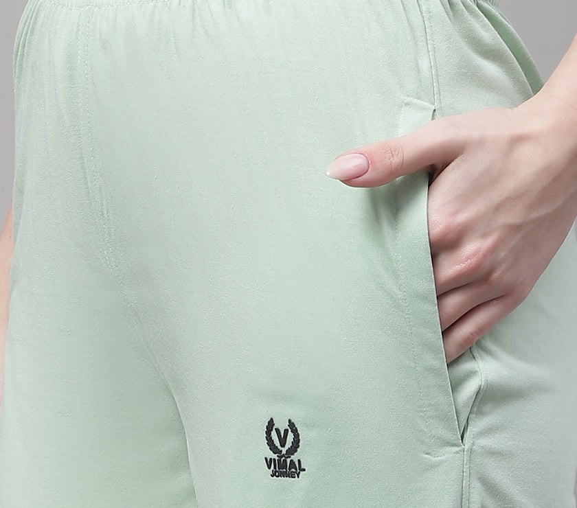 Mack Jonney Light Green Regular fit Cotton Trackpant for Women(Zip On 1 Side Pocket)