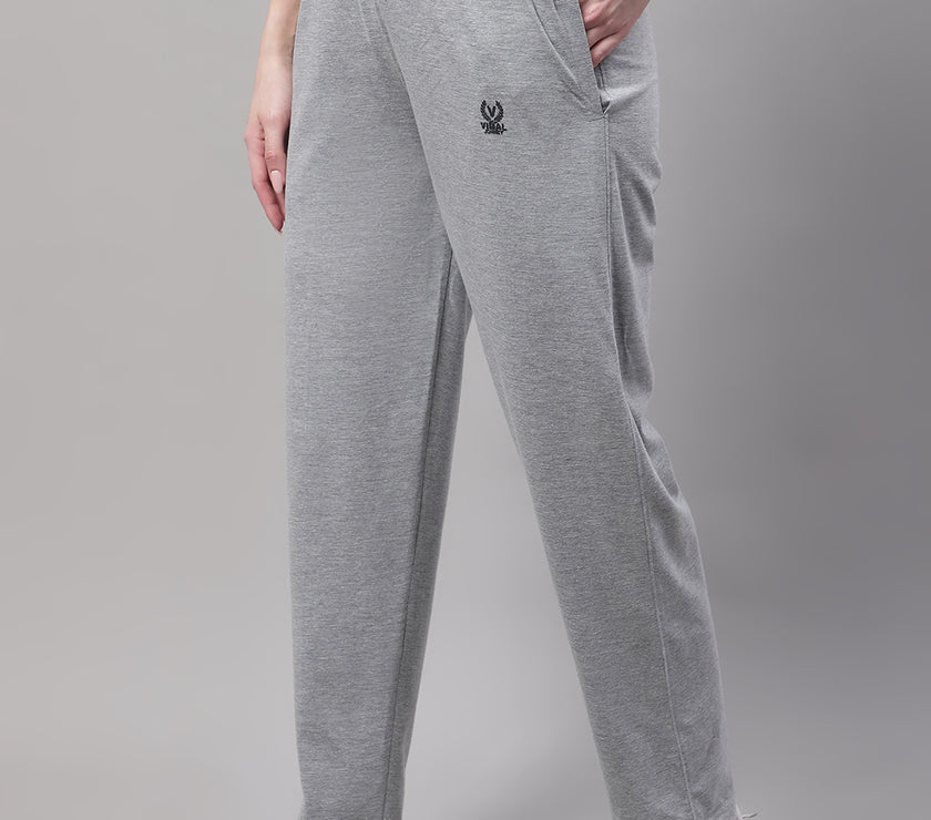 Mack Jonney Grey Melange Regular fit Cotton Trackpant for Women(Zip On 1 Side Pocket)