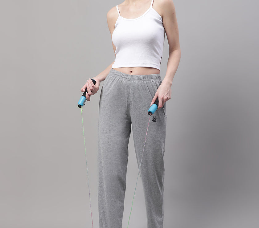 Mack Jonney Grey Melange Regular fit Cotton Trackpant for Women(Zip On 1 Side Pocket)