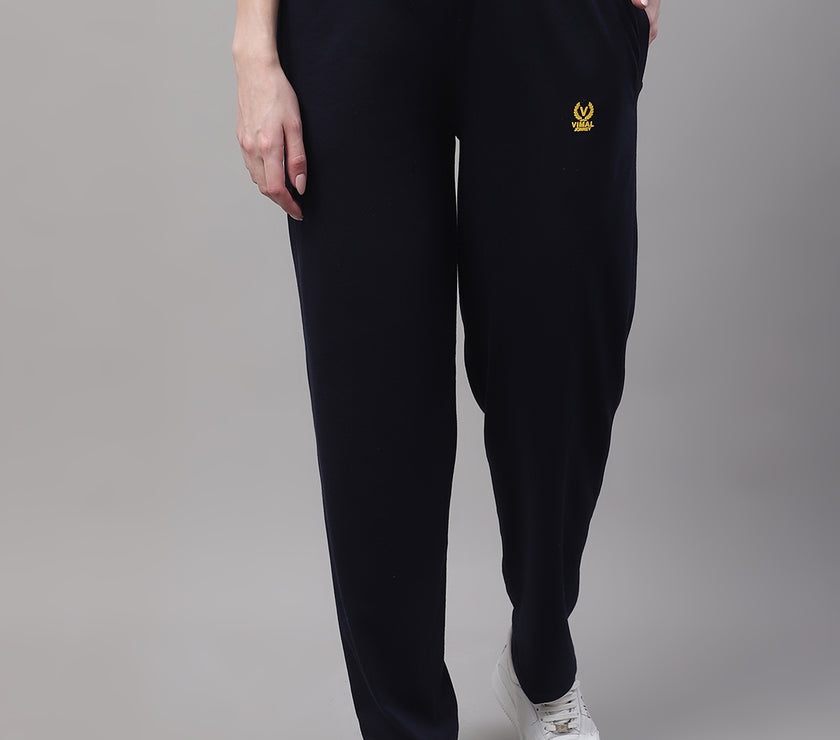 Mack Jonney Navy Blue Regular fit Cotton Trackpant for Women(Zip On 1 Side Pocket)