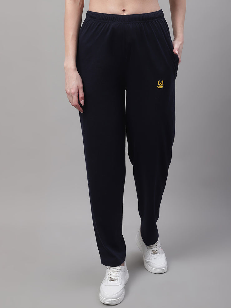 Mack Jonney Navy Blue Regular fit Cotton Trackpant for Women(Zip On 1 Side Pocket)