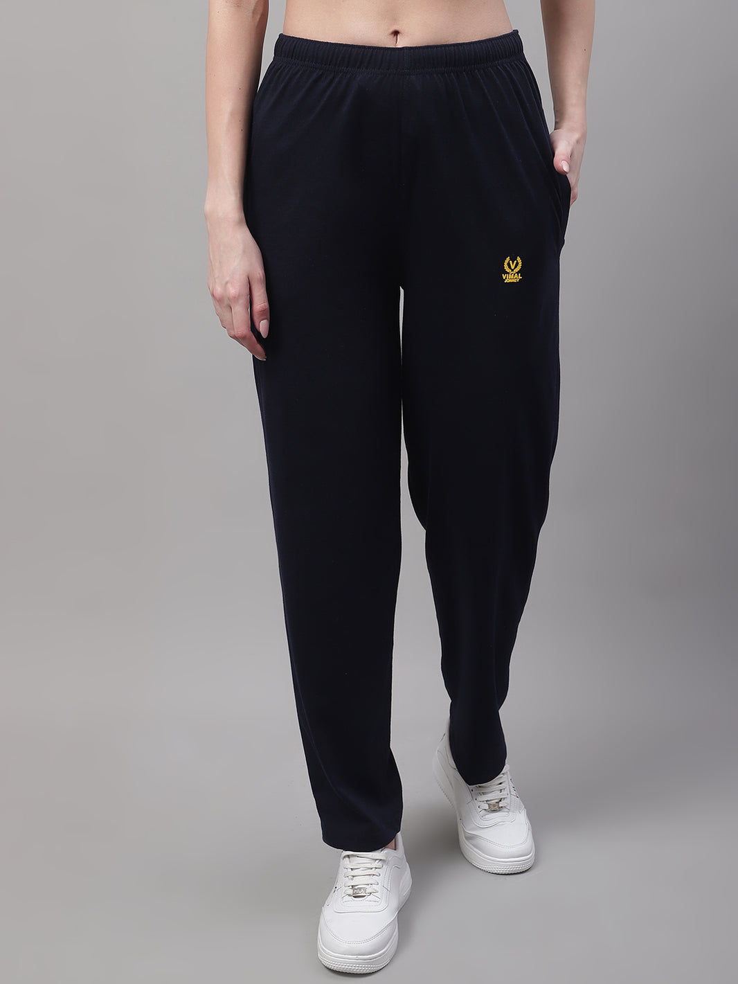 Mack Jonney Navy Blue Regular fit Cotton Trackpant for Women(Zip On 1 Side Pocket)