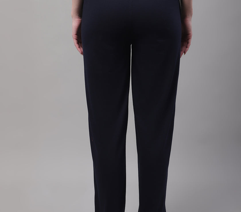 Mack Jonney Navy Blue Regular fit Cotton Trackpant for Women(Zip On 1 Side Pocket)