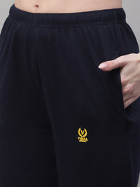 Mack Jonney Navy Blue Regular fit Cotton Trackpant for Women(Zip On 1 Side Pocket)