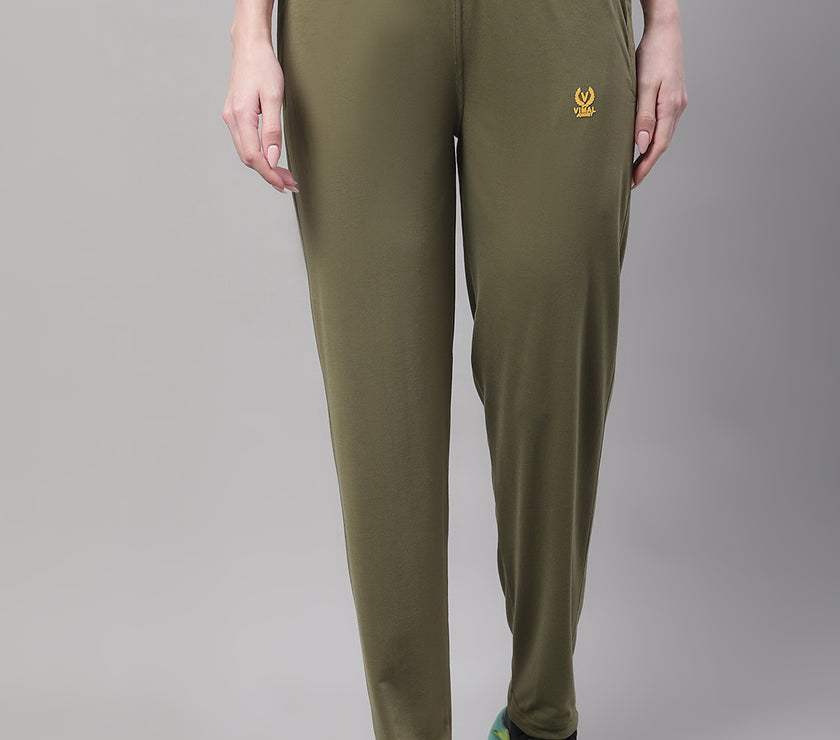 Mack Jonney Olive Regular fit Cotton Trackpant for Women(Zip On 1 Side Pocket)