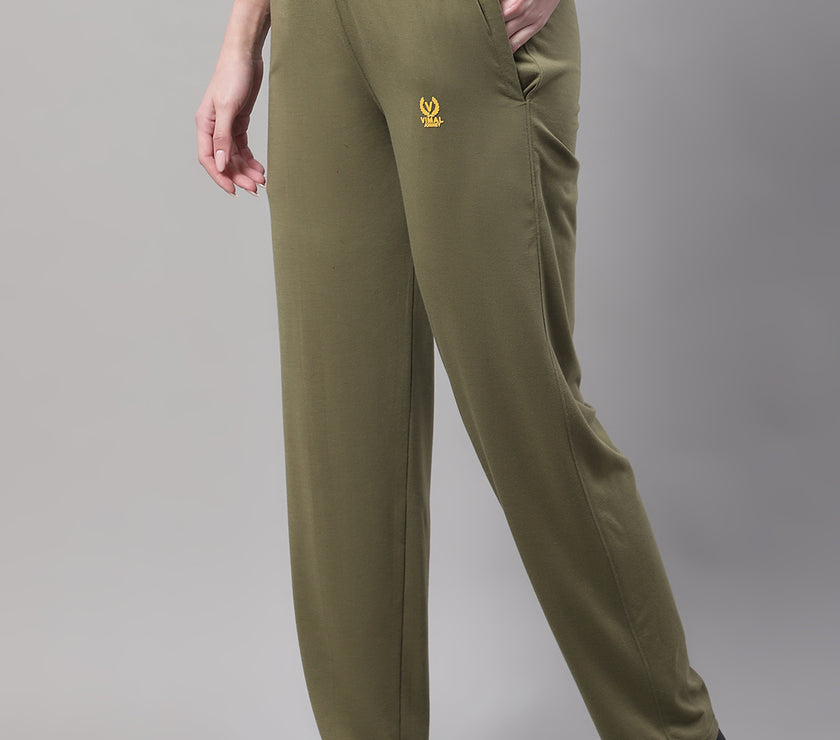 Mack Jonney Olive Regular fit Cotton Trackpant for Women(Zip On 1 Side Pocket)