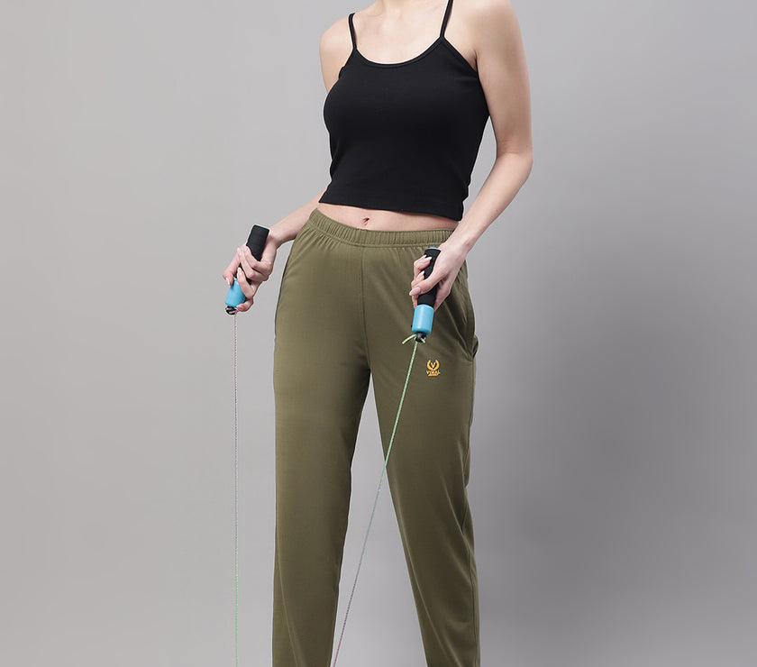 Mack Jonney Olive Regular fit Cotton Trackpant for Women(Zip On 1 Side Pocket)
