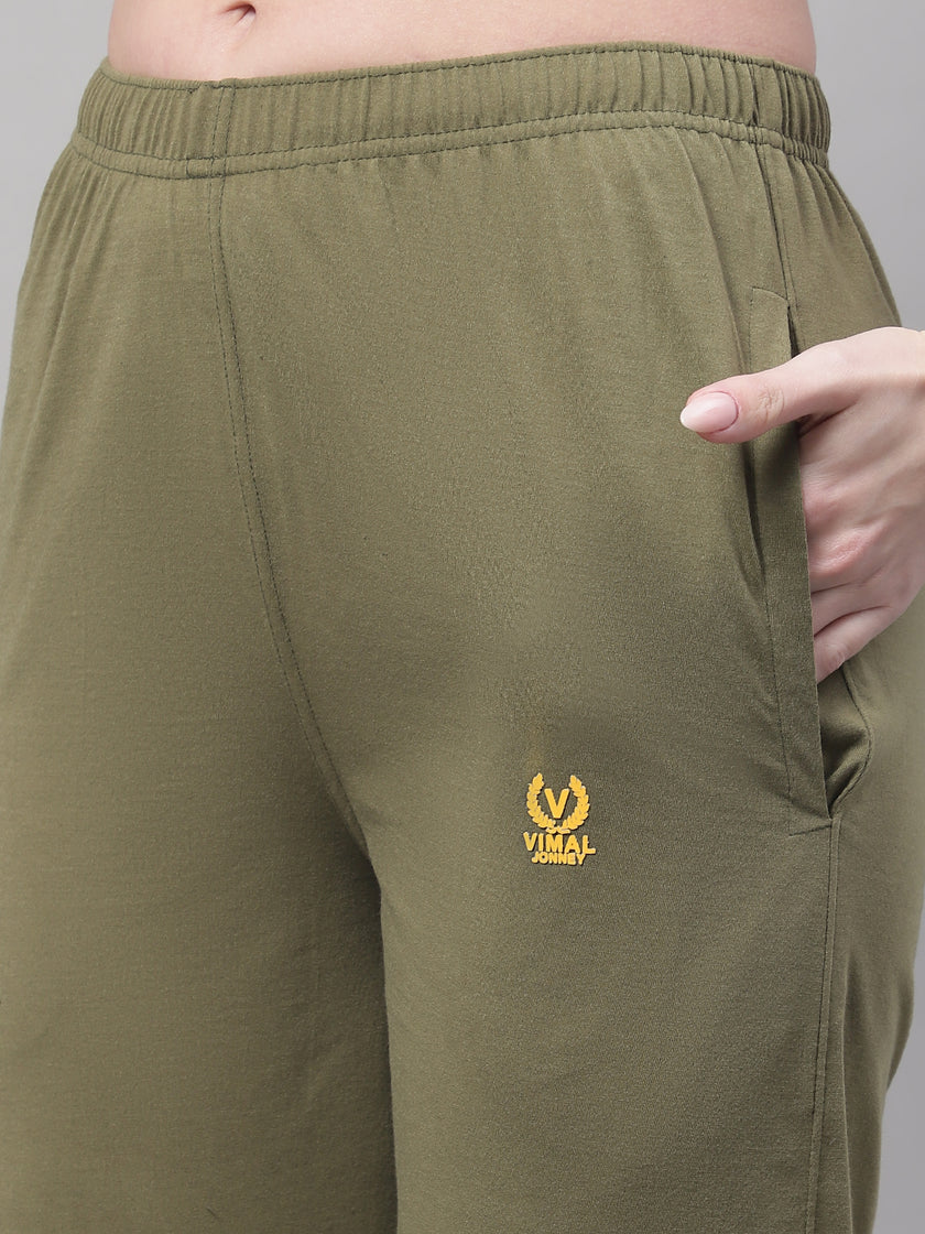 Mack Jonney Olive Regular fit Cotton Trackpant for Women(Zip On 1 Side Pocket)