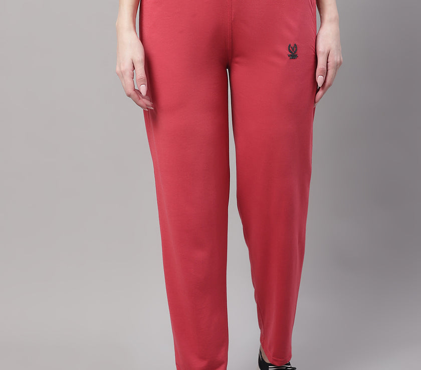 Mack Jonney Pink Regular fit Cotton Trackpant for Women(Zip On 1 Side Pocket)
