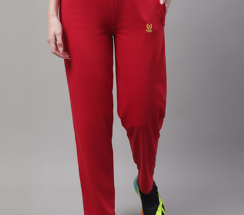 Mack Jonney Red Regular fit Cotton Trackpant for Women(Zip On 1 Side Pocket)