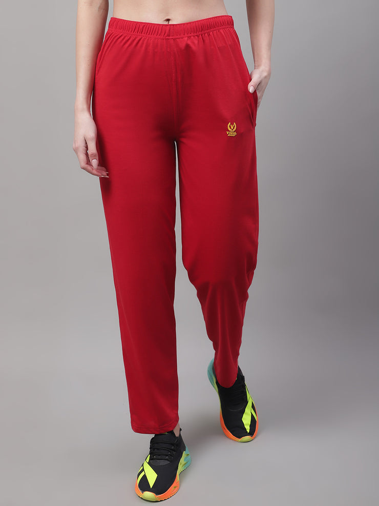 Mack Jonney Red Regular fit Cotton Trackpant for Women(Zip On 1 Side Pocket)