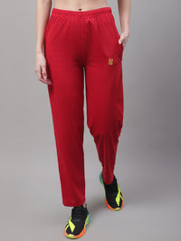 Mack Jonney Red Regular fit Cotton Trackpant for Women(Zip On 1 Side Pocket)