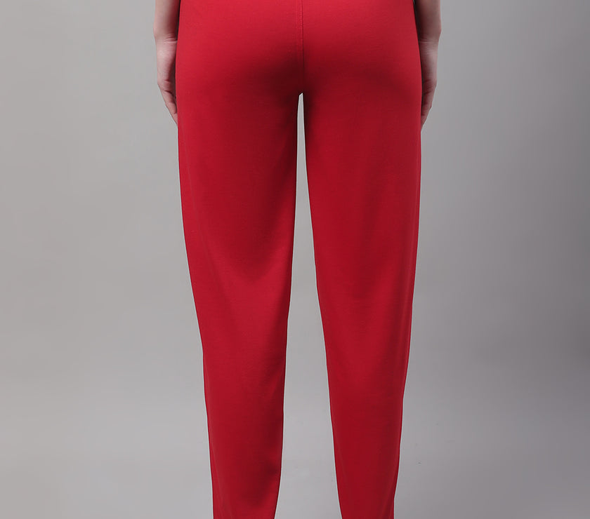 Mack Jonney Red Regular fit Cotton Trackpant for Women(Zip On 1 Side Pocket)