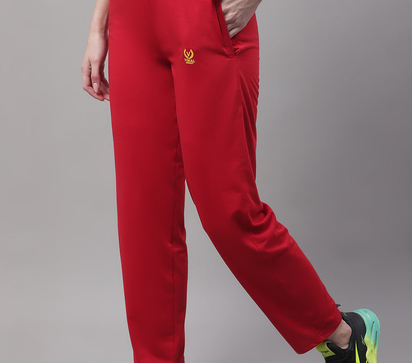 Mack Jonney Red Regular fit Cotton Trackpant for Women(Zip On 1 Side Pocket)