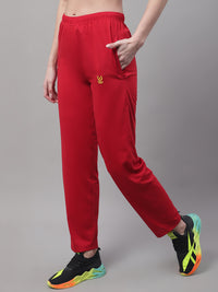 Mack Jonney Red Regular fit Cotton Trackpant for Women(Zip On 1 Side Pocket)