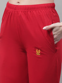 Mack Jonney Red Regular fit Cotton Trackpant for Women(Zip On 1 Side Pocket)