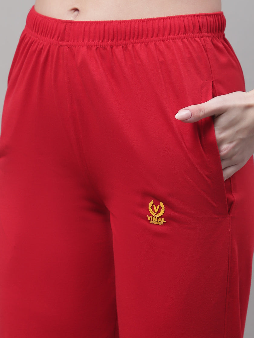 Mack Jonney Red Regular fit Cotton Trackpant for Women(Zip On 1 Side Pocket)