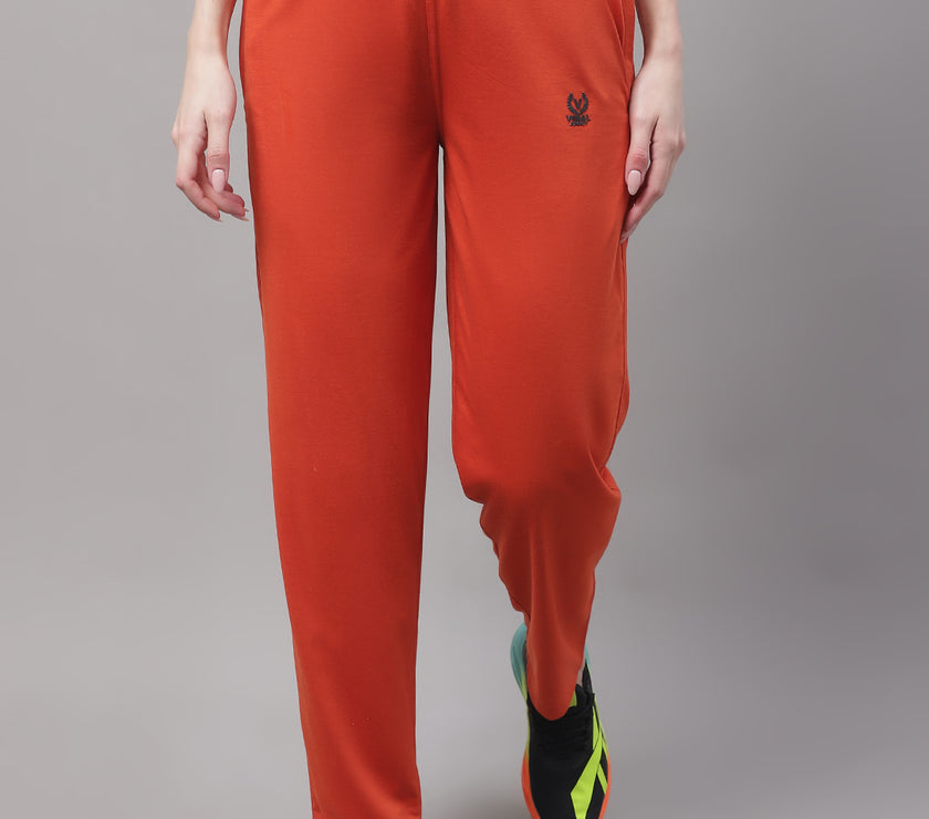 Mack Jonney Rust Regular fit Cotton Trackpant for Women(Zip On 1 Side Pocket)