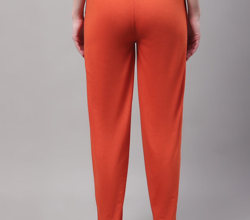 Mack Jonney Rust Regular fit Cotton Trackpant for Women(Zip On 1 Side Pocket)